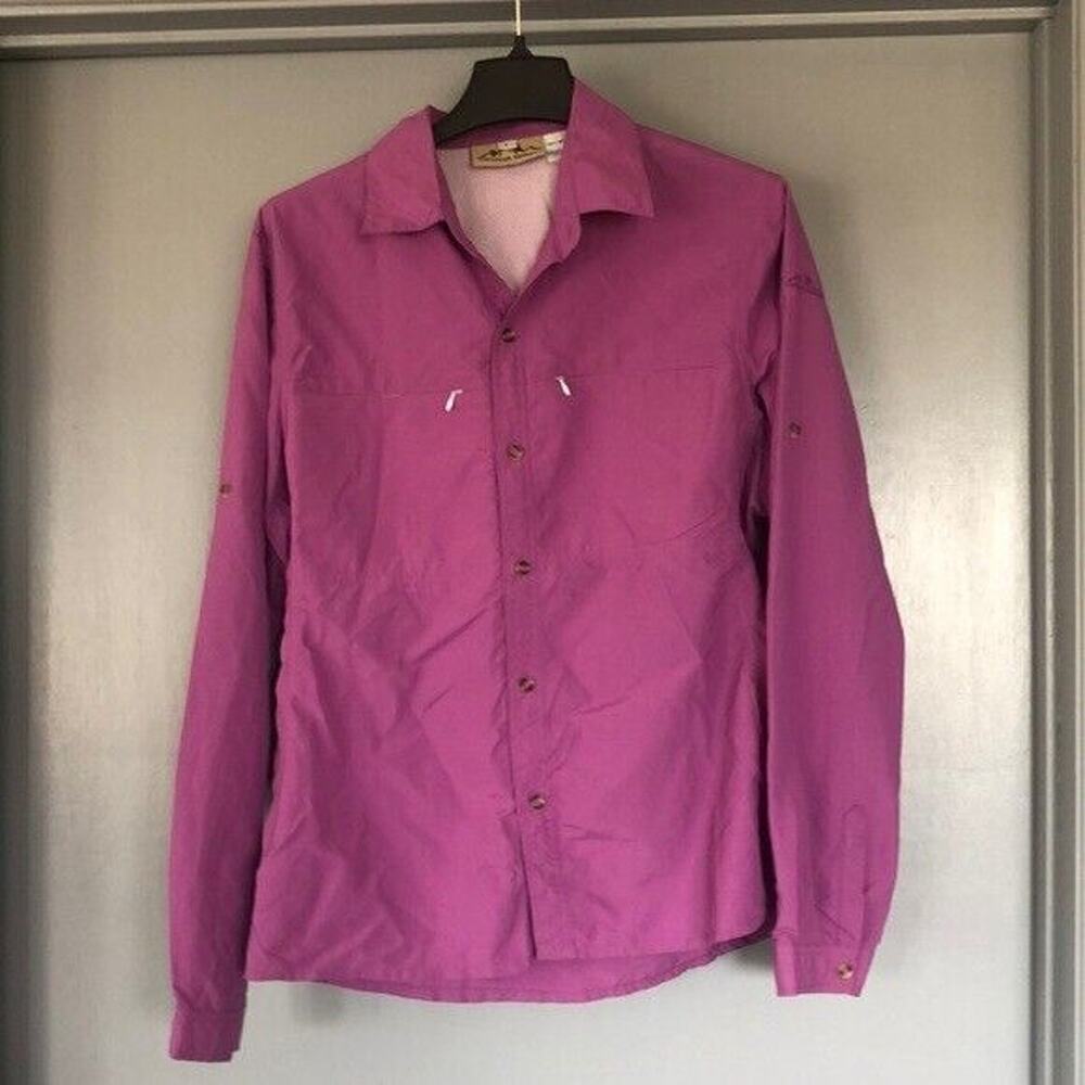 American Outback Shirt Womens Large Purple Button Vented Long Sleeve Pocket Flaw